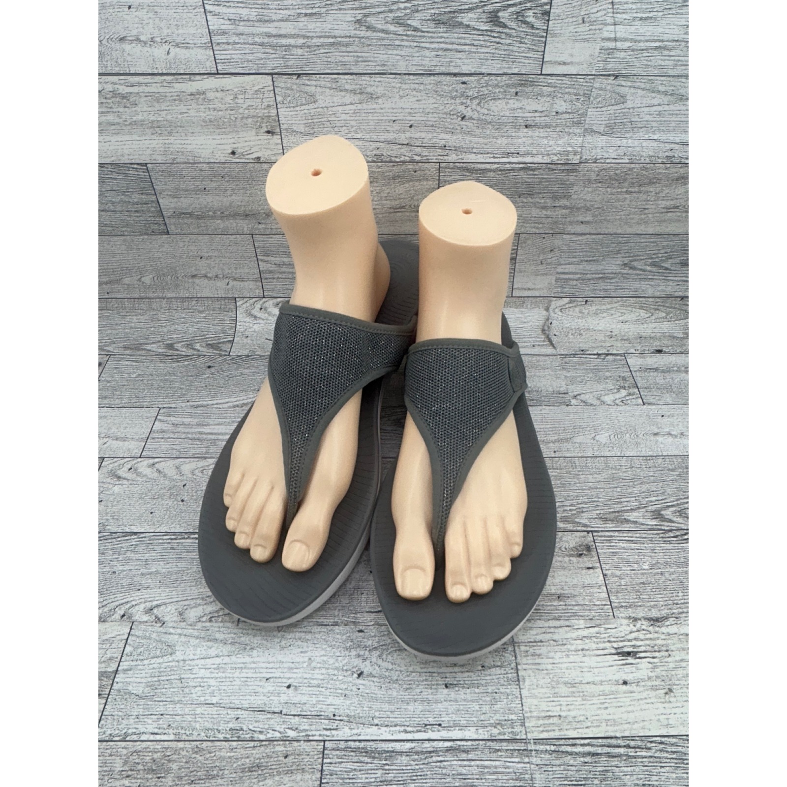 Fitflop Surfa Charcoal Grey Metallic Mesh Anatomicush Thong Sandals Women Sz 11